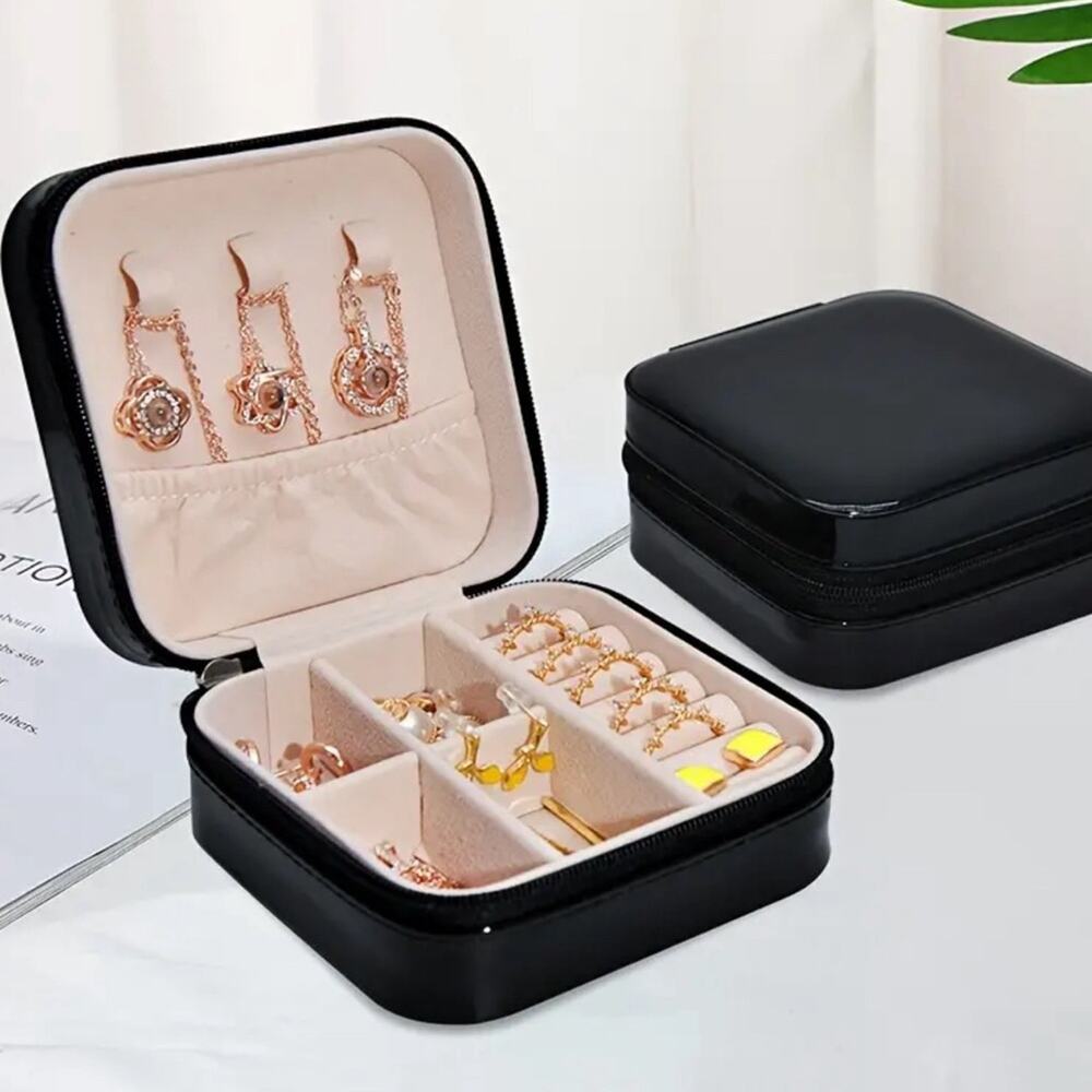Travel Jewelry Box Organizer Black Patent Leather